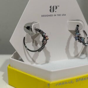 BP Silver Hoop Earrings with Opal Accents
